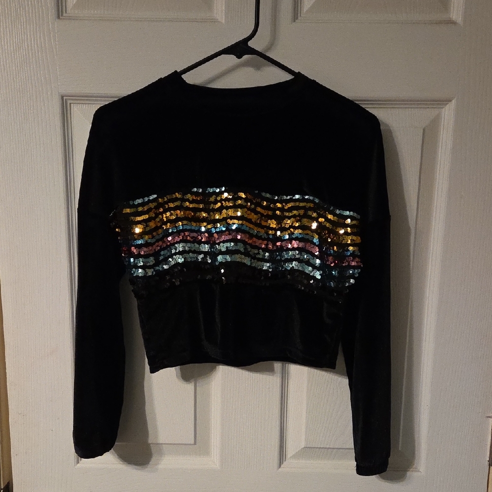Source Unknown Black Sequin Crop Top - image 1
